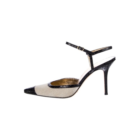 Dolce & Gabbana Shoes - Dolce & Gabbana vintage Slingback Pumps Womens 38 EU Cream Black Snakeskin Heel‎